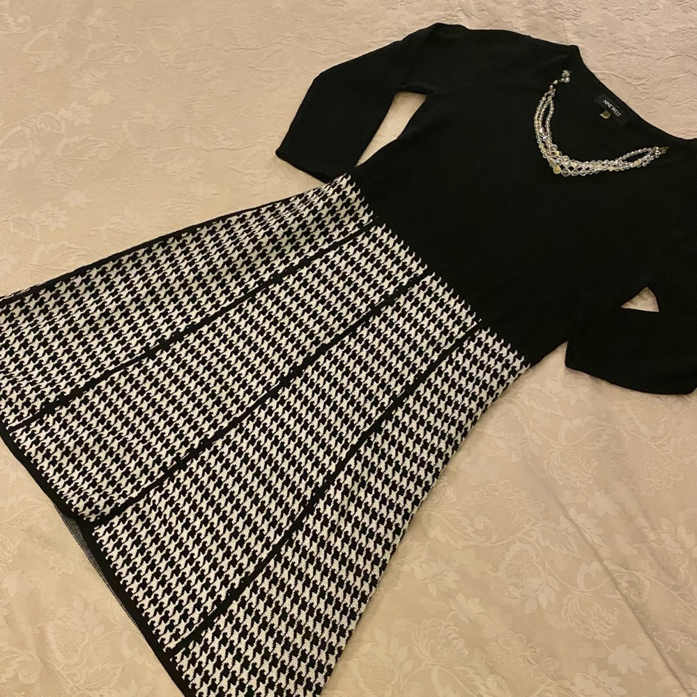 Nine West black chevron two-tone sweater dress a-line Small